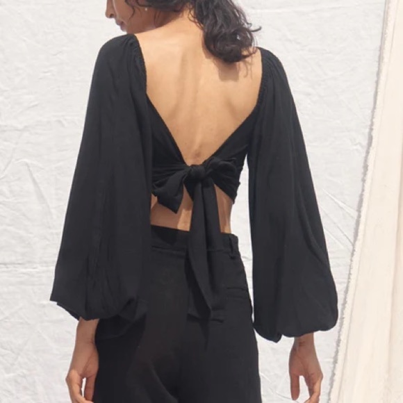 ALL THAT REMAINS valentine top black linen size 10 Med balloon sleeve tie top - Picture 3 of 15